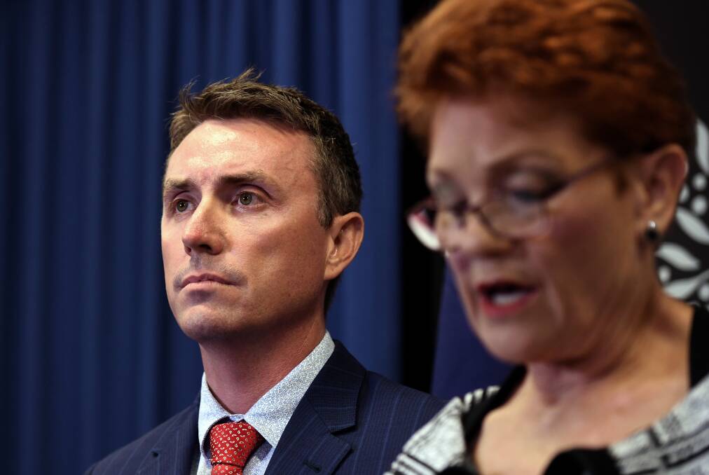 United: One Nation leader Pauline Hanson with chief of staff James Ashby. Picture: AAP: Dan Peled.