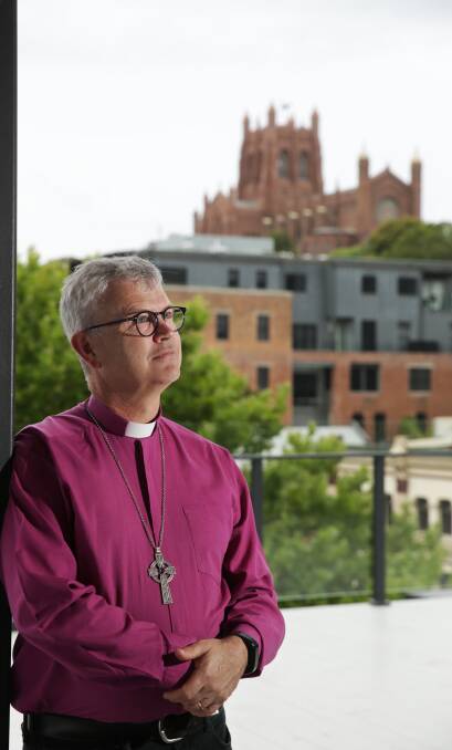 Proposal: Newcastle Anglican Bishop Peter Stuart leads the diocese as it debates two proposals on gay marriage next week. Picture: Simone De Peak.