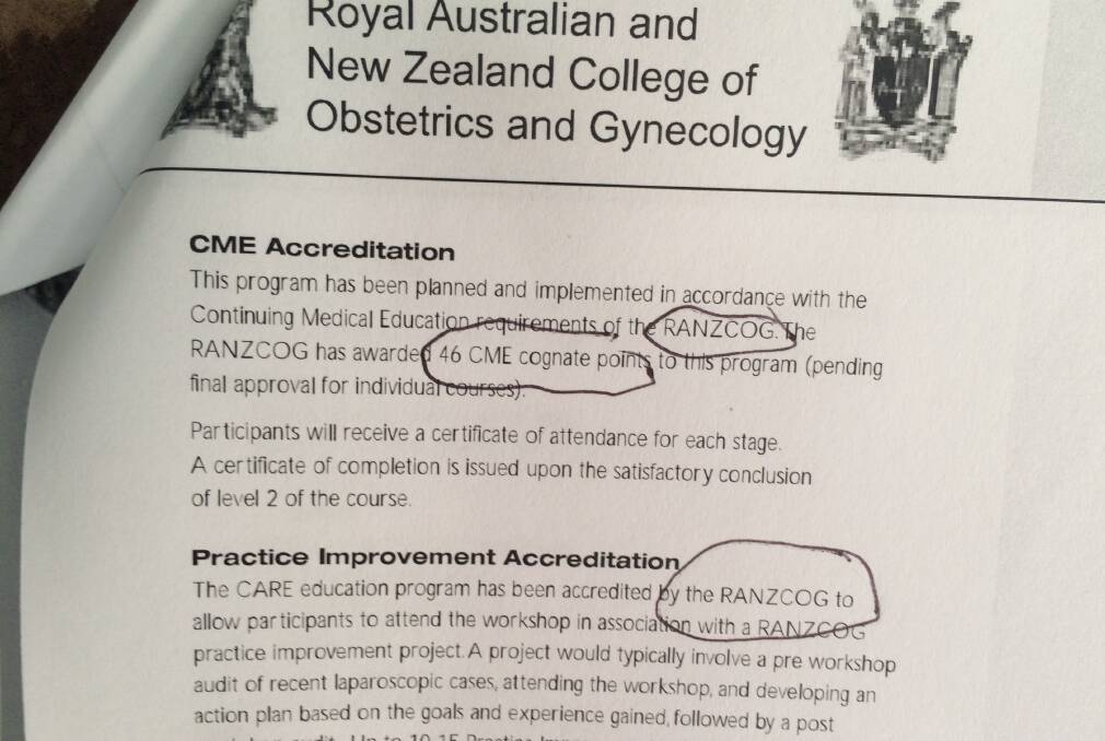 History: A 2002 training program at North Shore Private Hospital showing it was a RANZCOG practice improvement project. The program included sponsorship by mesh manufacturers Johnson & Johnson and Stryker. 