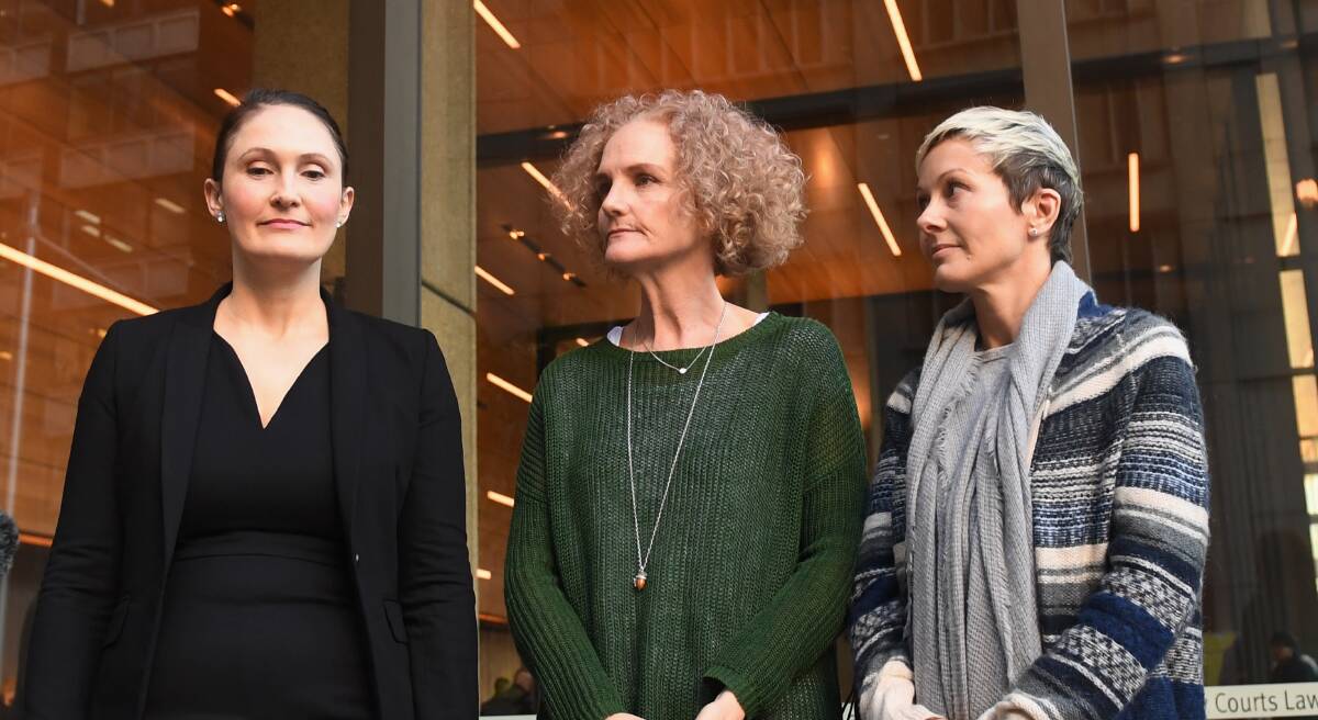 Landmark: Shine solicitor Rebecca Jancauskas with pelvic mesh campaigners Gai Thompson and Joanne Mannion outside court on the first day of the landmark class action against medical firm Johnson & Johnson and affiliated companies. 
