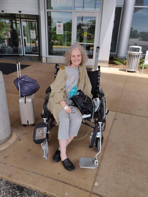 Legacy: Mrs Thompson leaves an American hospital after surgery to remove mesh devices on May 17.
