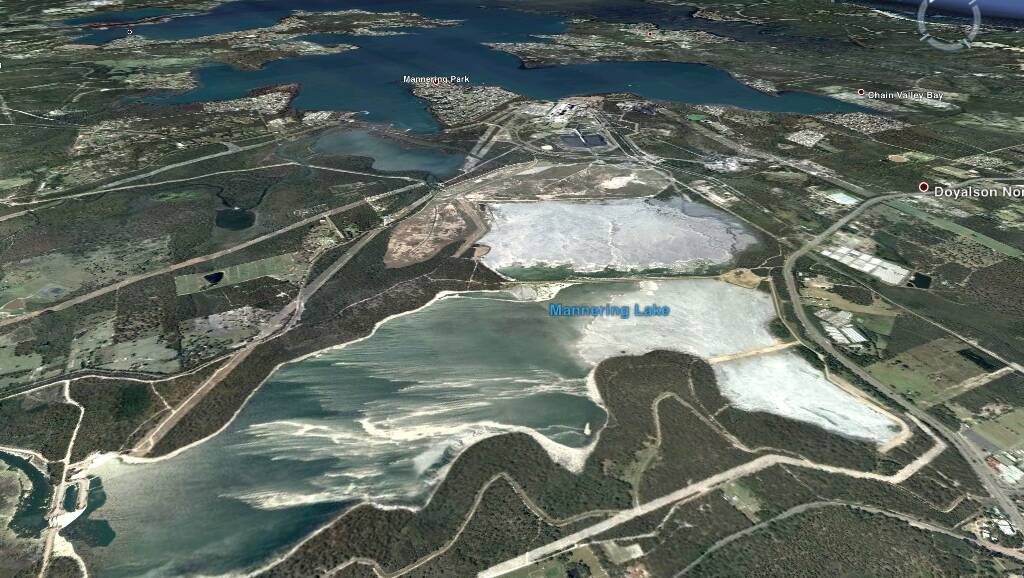 Concerns: A Google map image shows Vales Point ash dam - containing toxic heavy metal residue from coal burning at the power station - close to the Lake Macquarie system.