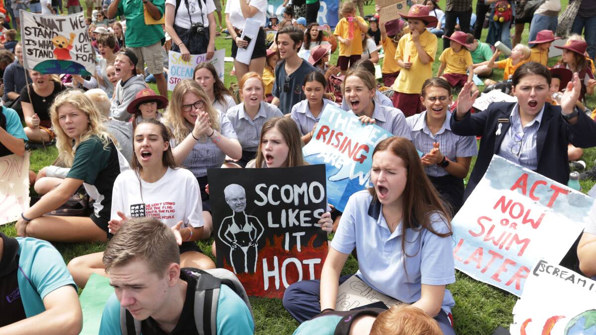 Action: Hunter students in Newcastle's Civic Park in March during a student strike for climate action. Picture: Simone De Peak. 