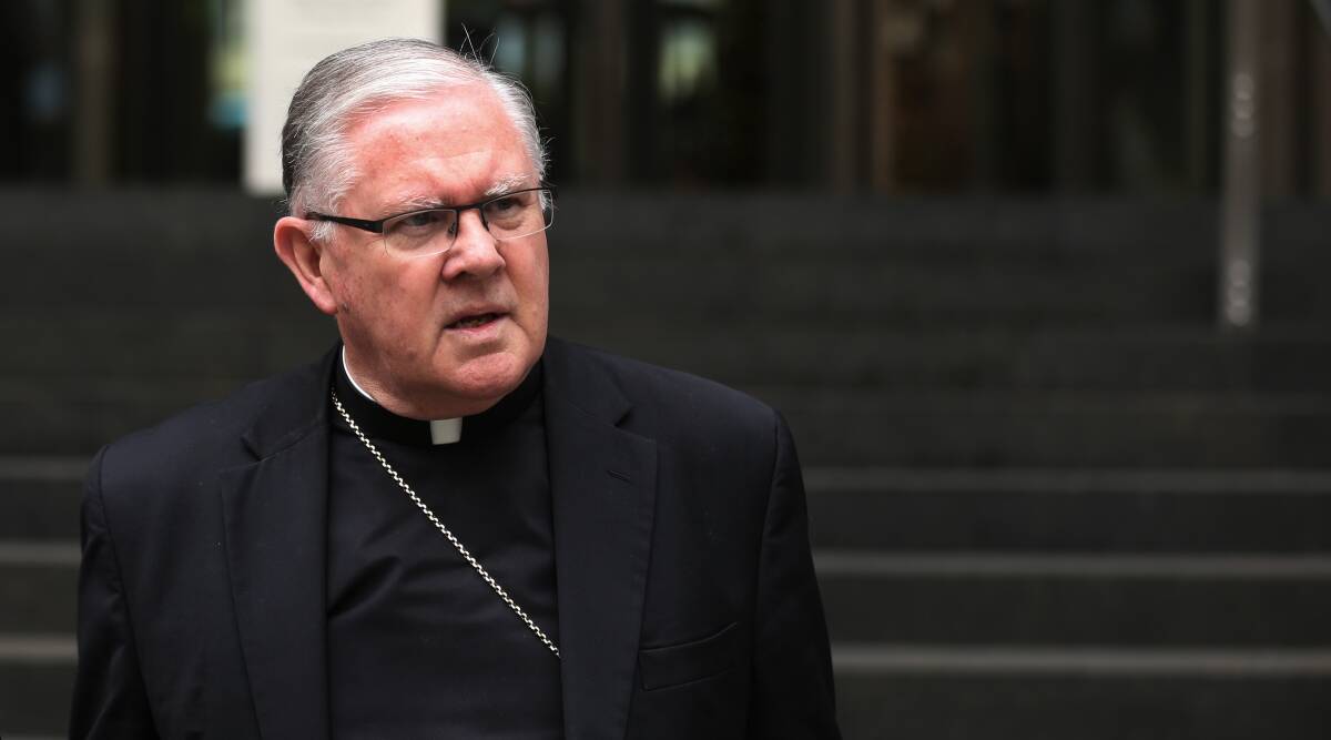 Defence: Archbishop Mark Coleridge leaves the Royal Commission after giving evidence. He strongly defended the church's stand on the seal of the confessional and celibacy. 