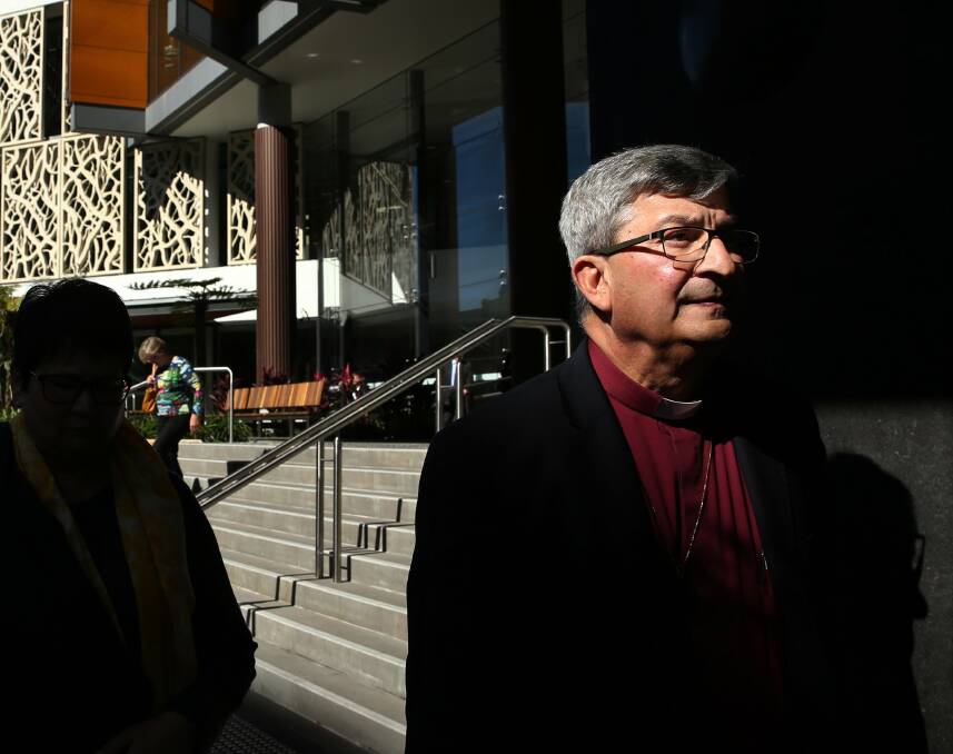Failed: Former Newcastle Anglican Bishop Roger Herft leaves Newcastle Courthouse after attending a Royal Commission into Institutional Responses to Child Sexual Abuse hearing. Picture: Max Mason-Hubers.