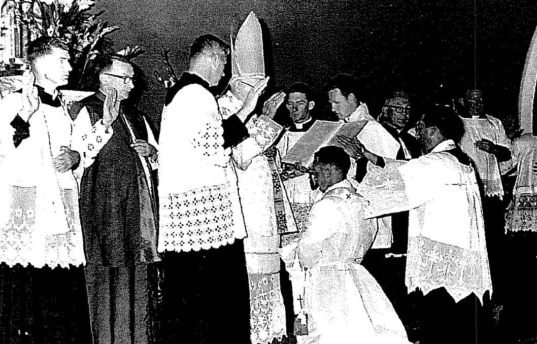 Legacy: Child sex offender priest Clarence Anderson during his ordination in 1963. He was defrocked eight years later after years of begging a bishop to be allowed to leave the Catholic Church. 