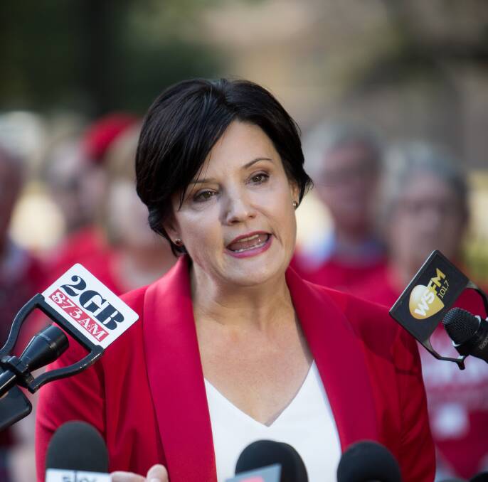 Nomination: Former Newcastle MP Jodi McKay announces her nomination as a candidate in the NSW Labor leadership contest. Picture: AAP.