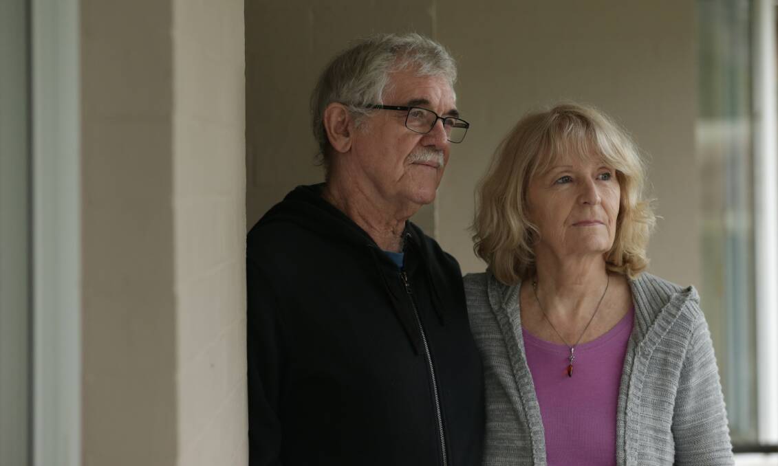 Concerns: Bob Finch and wife Cheryl at their Corlette home. Mrs Finch was increasingly concerned about her husband's complications following eye surgery by Eugene Hollenbach. Picture: Simone De Peak. 