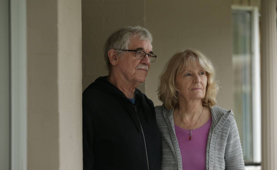 Unaware: Bob Finch and wife Cheryl at their Corlette home. Mr Finch was unaware there were other patients of Hunter eye specialist Eugene Hollenbach who experienced complications like his after eye surgery. Picture: Simone De Peak.