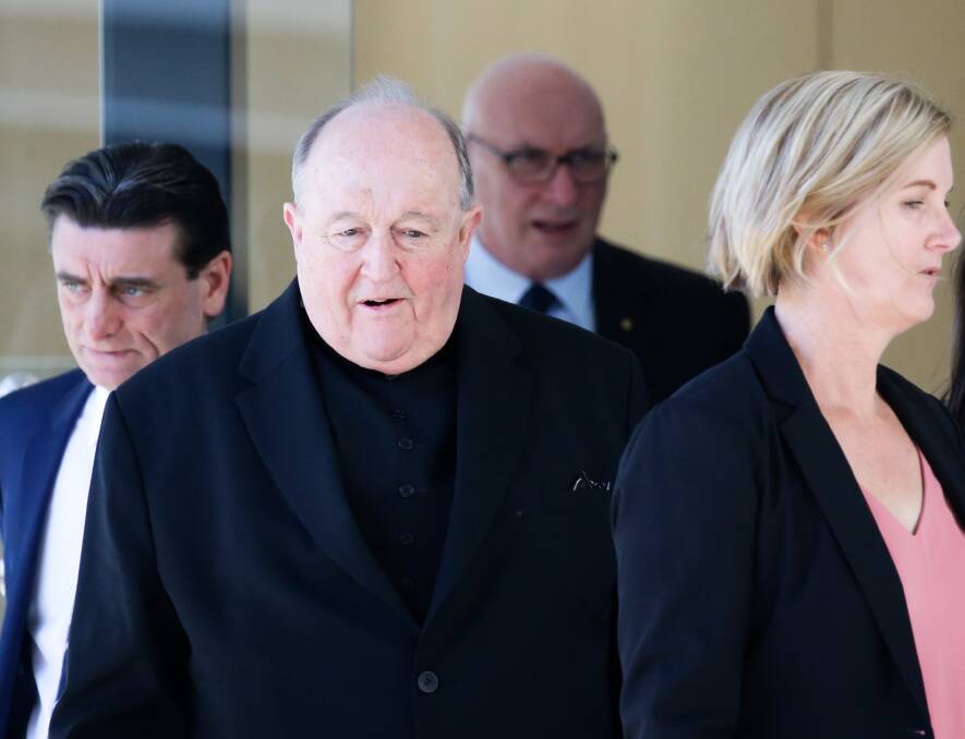 Legacy: Former Archbishop of Adelaide Philip Wilson leaves Newcastle Courthouse after his trial for concealing child sex allegations involving Hunter paedophile priest Jim Fletcher. The archbishop was convicted in May, 2018 but the decision was overturned on appeal in December. Picture: Jonathan Carroll. 