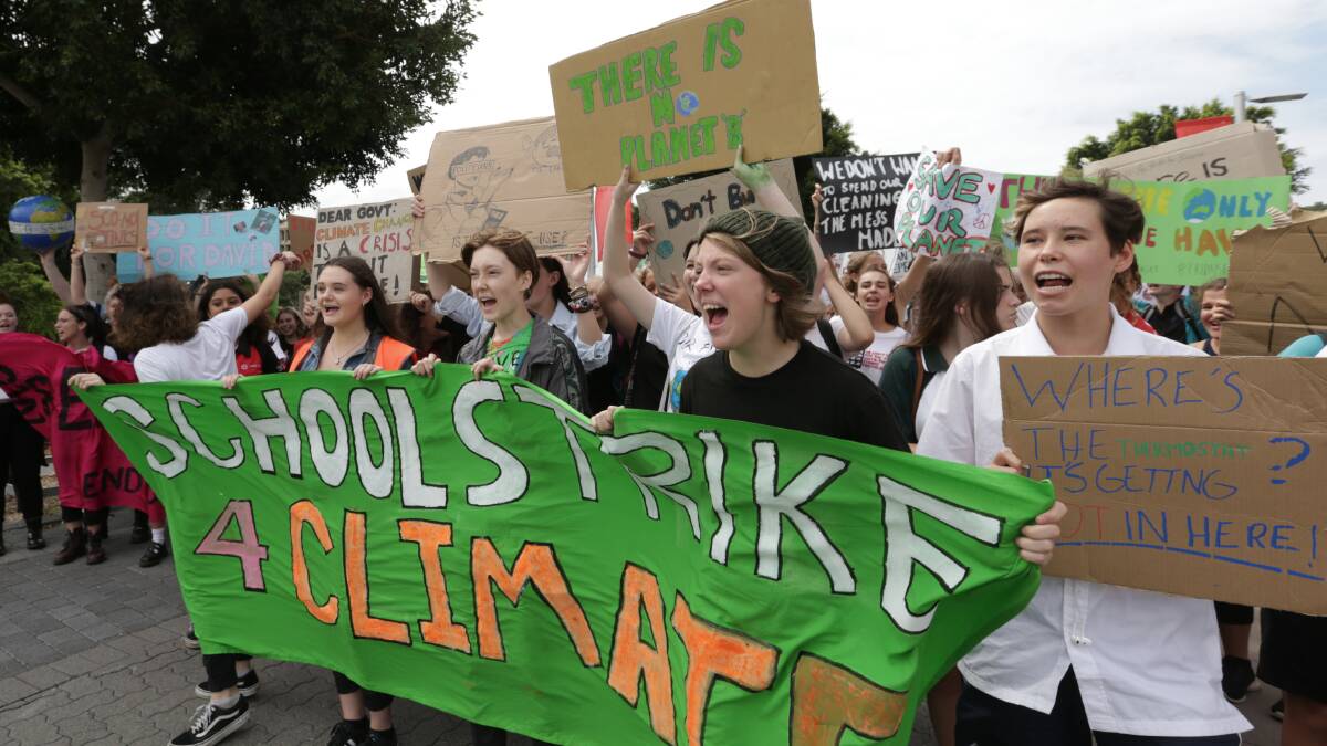 March: Students at the March student strike for climate action in Newcastle. Picture: Simone De Peak. 