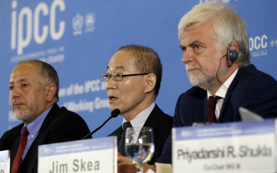 Warnings: IPCC chair Hoesung Lee speaks during a press conference in South Korea on Monday after release of a landmark report calling on governments to significantly curb coal consumption over the next decade to head off dangerous global warming. Picture: Associated Press Ahn Young-joon.
