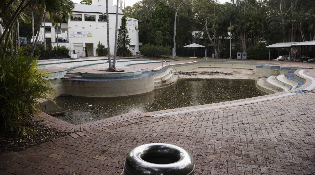 Troubled: The pool area at the former five-star Coolum resort which has deteriorated over the past eight years.