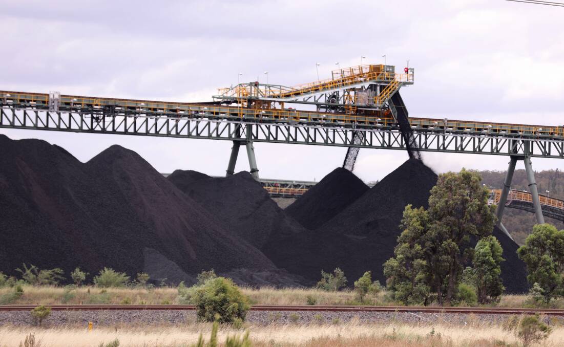 Stock: Coal stacked in stockpiles at the Moolarben coal mine between Denman and Mudgee, in an area where three large coal mines operate.
