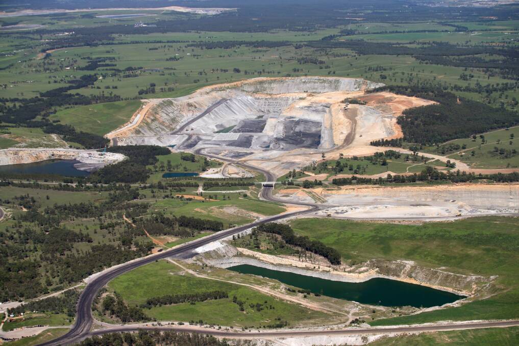 Large: An aerial view of the Rix's Creek coal mine about five kilometres from Singleton.