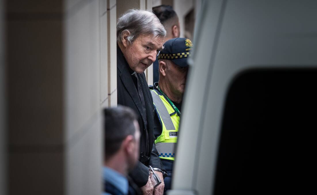 Jail: Disgraced Catholic Cardinal George Pell leaves the Victorian Court of Appeal this morning after losing his appeal against child sex convictions.