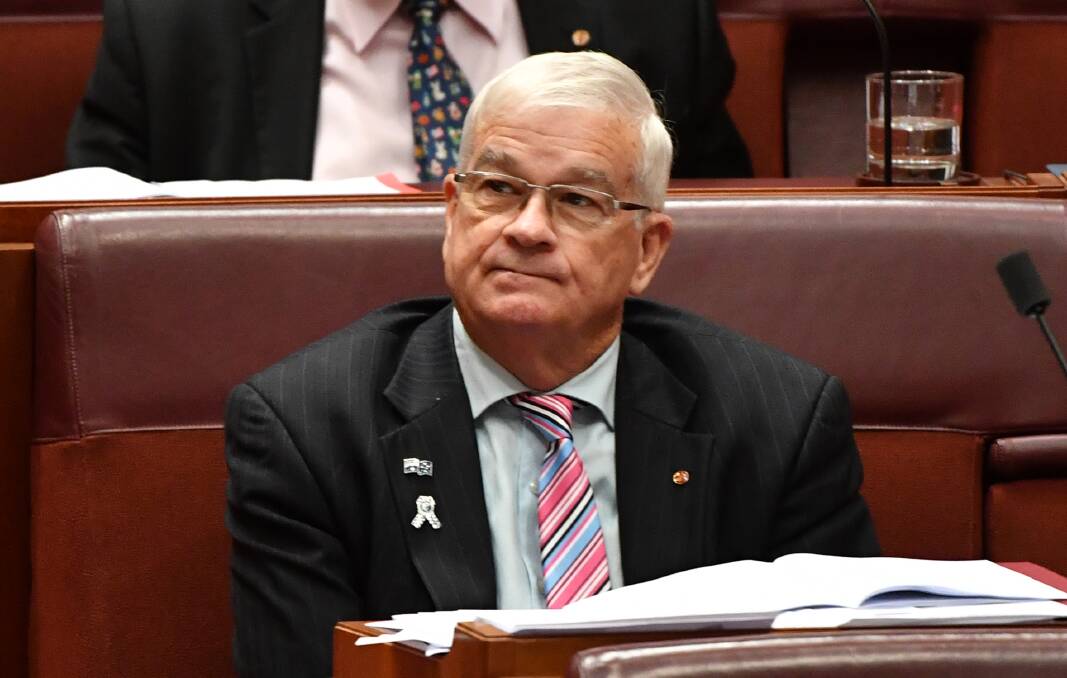 Unhappy: Former One Nation Senator Brian Burston in Federal Parliament. He has initiated defamation proceedings against One Nation leader Pauline Hanson over comments made by her in a fiery television interview in March.