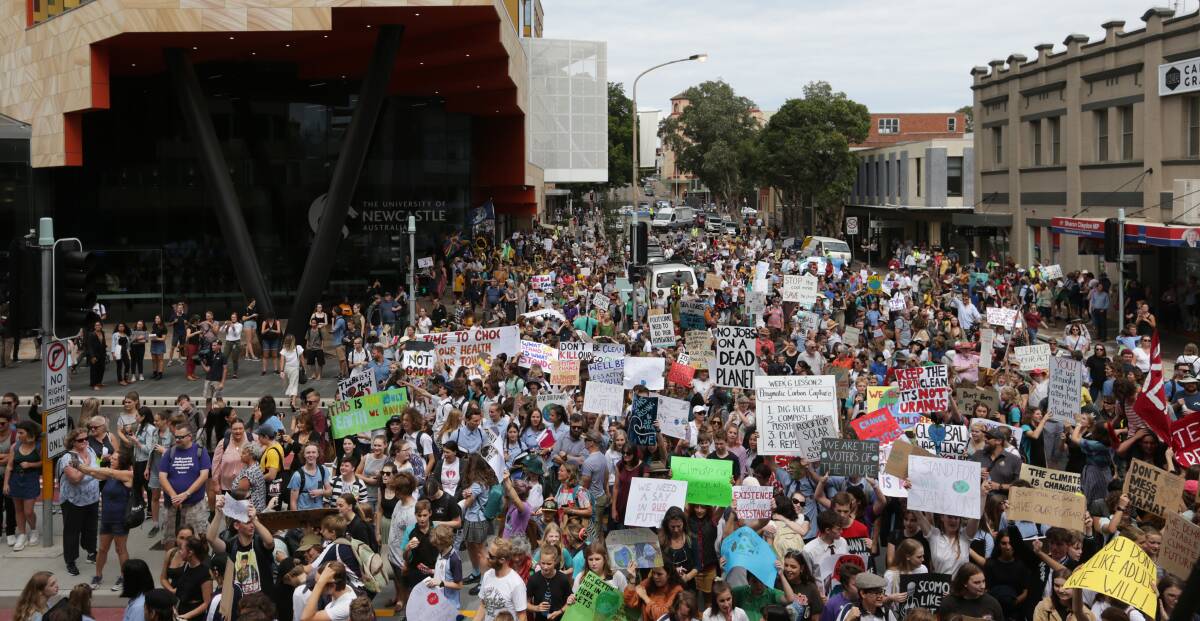 Action: Thousands attend a Student Strike 4 Climate rally in Newcastle in 2019.
