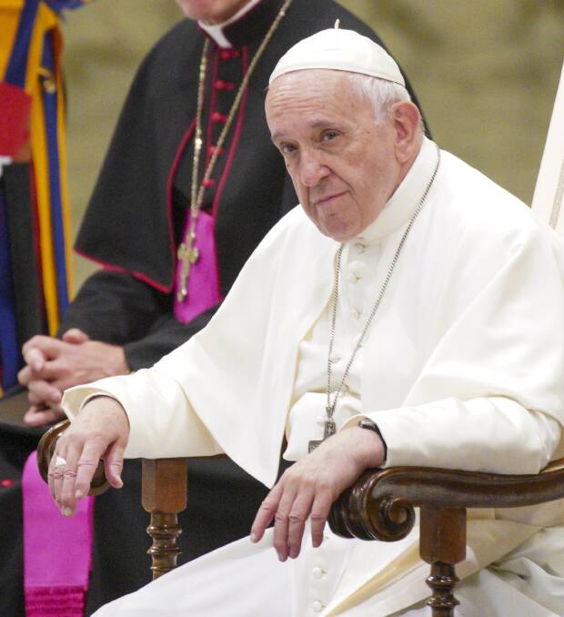 Violation: Pope Francis last week after a statement saying laws requiring Catholic priests to report child sexual abuse allegations raised in confession were a "violation of religious freedom". Picture: AP. 
