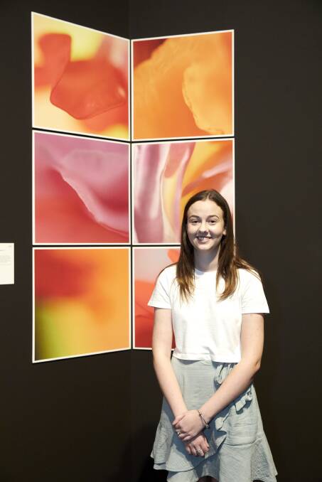 Tahnee Marriott in front of her work titled The Nature of Ambiguity, now showing as part of ArtExpress at the Art Gallery of NSW. Picture: Mim Stirling
