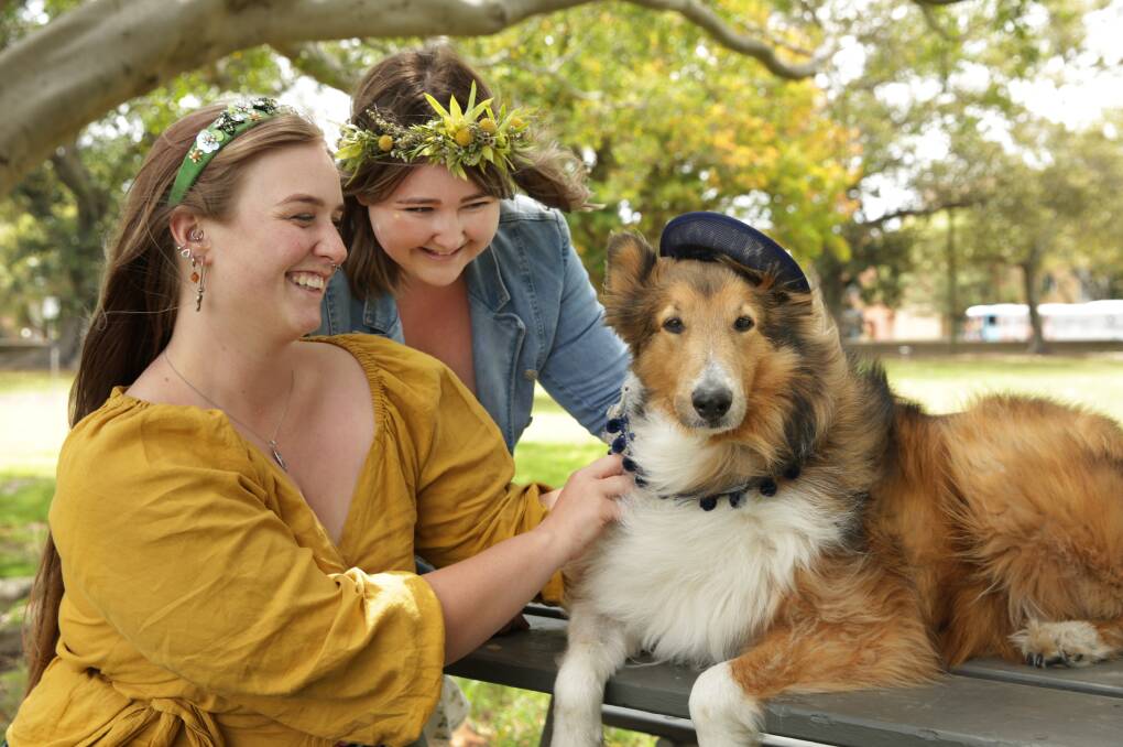 NUP TO THE CUP PICNIC: Kelly Fletcher and Sarah Debenham of Mayfield with Sullivan the dog. Picture: Simone De Peak