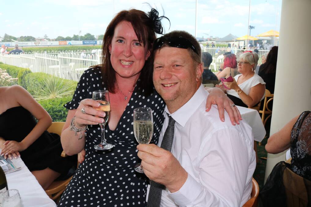 HAPPY COUPLE: Jona Taylor and Sean Langley at Newcastle Racecourse on Saturday. 