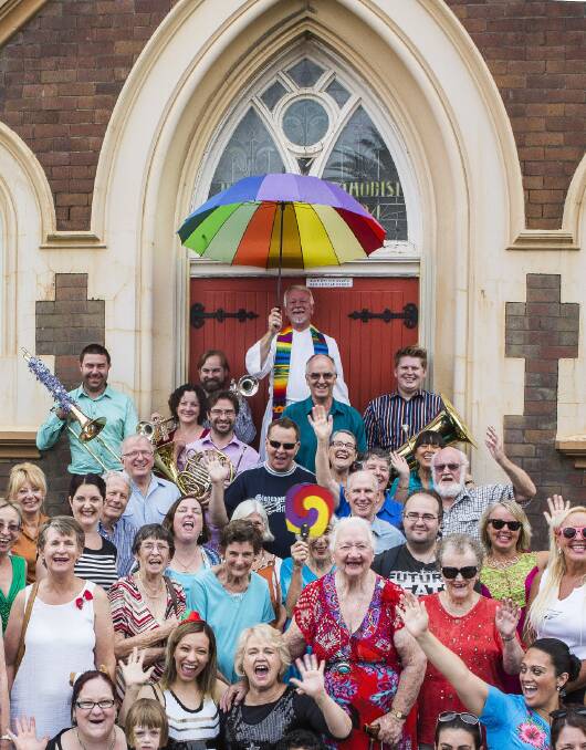 Reverend Dr Rod Pattenden with his congregation at Adamstown Uniting Church. Picture: Supplied. 