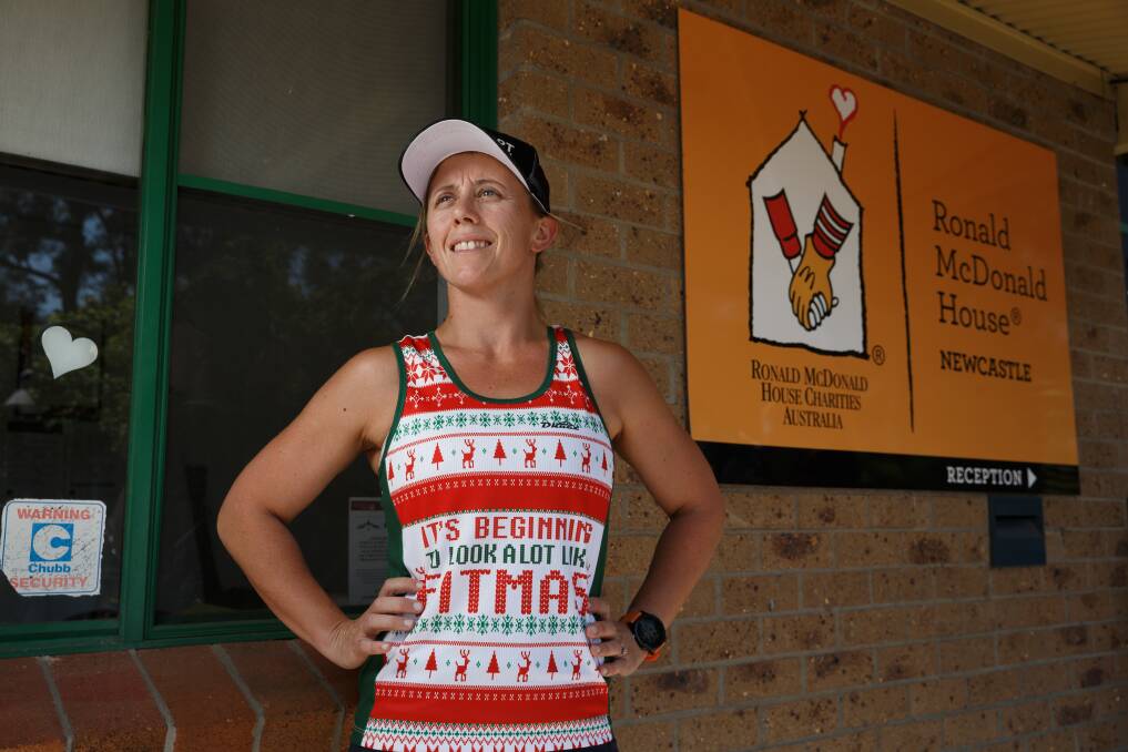 FITMAS: Renee Schofield of Cameron Park wearing one of her Christmas designs. Picture: Max Mason-Hubers 