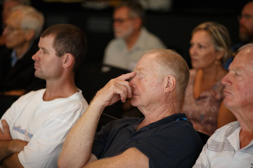 WE'RE STUCK: Len O'Connell at a community meeting held by ANU in 2017, about a health study into PFAS substances. Picture: Max Mason-Hubers