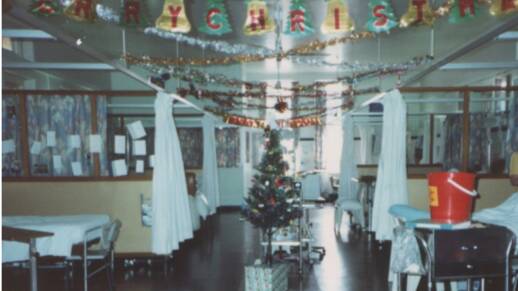 Ward 11 at Royal Newcastle Hospital decked out for Christmas just days before the 1989 earthquake. Picture: Archival image collected by Pauline Dobson and Richard Riley