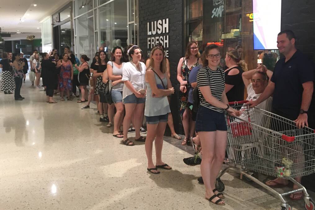 READY: The queue outside Lush at Kotara Westfield before stores opened at 8am on Wednesday morning. Picture: Supplied