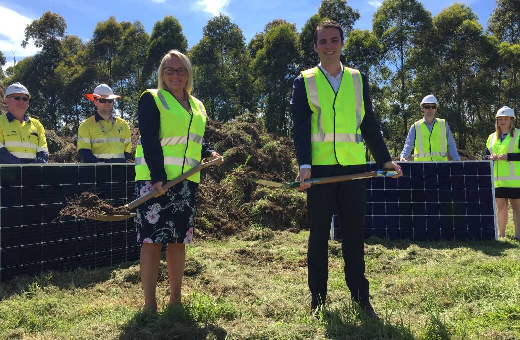 NEW BEGINNINGS: Newcastle lord mayor Nuatali Nelmes and deputy mayor Declan Clausen turning the sod at Summerhill Waste Management Centre. Picture: Phoebe Moloney
