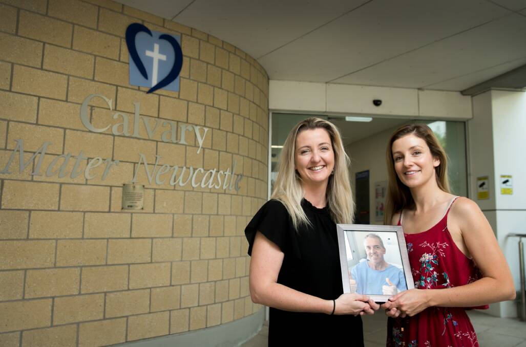  GIFT OF LIFE: Peter Cameron's daughters Megan Baird and Lisa Eaton outside Calvary Mater. Picture: Marina Neil