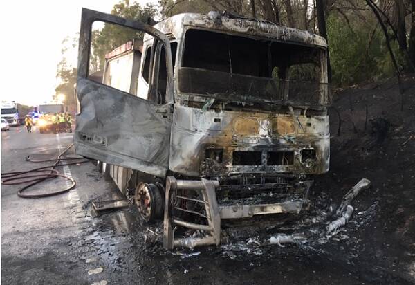The extinguished truck on Thursday morning. Picture: Live Traffic NSW
