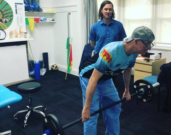 Team work: Josh Bailey and Adam Dickson during a physio session. Picture: Supplied