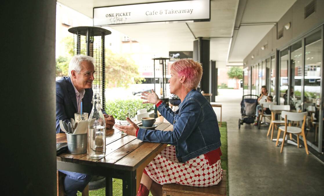 Newcastle Museum director Julie Baird at lunch with Scott Bevan at One Picket Fence cafe. Picture: Marina Neil