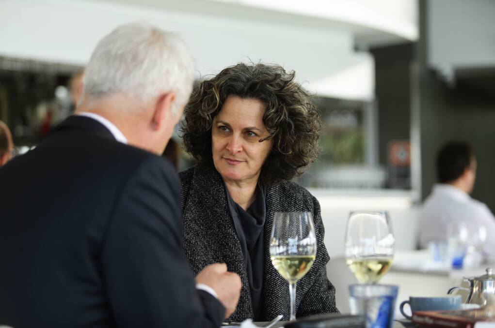Wine historian Julie McIntyre at lunch with Scott Bevan. Picture: Jonathan Carroll