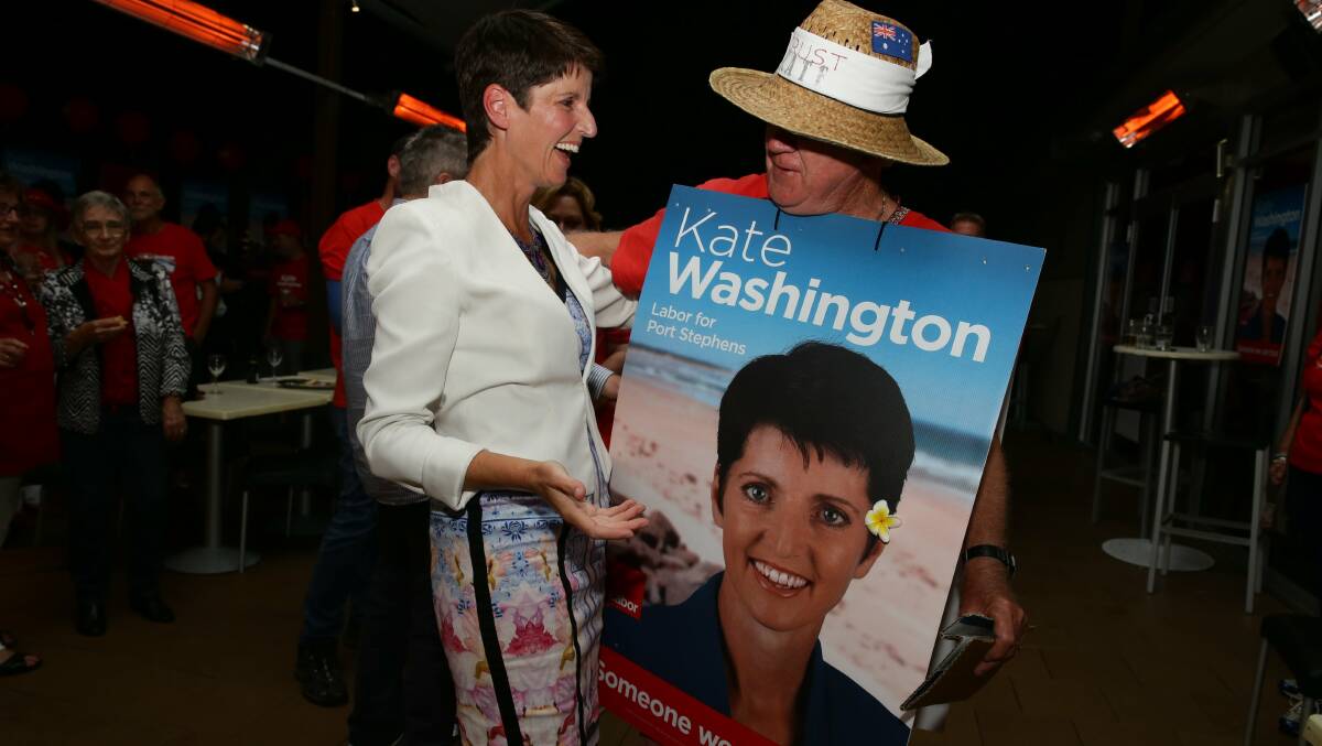 Kate Washington with a supporter during the 2015 election. Picture: Jonathan Carroll