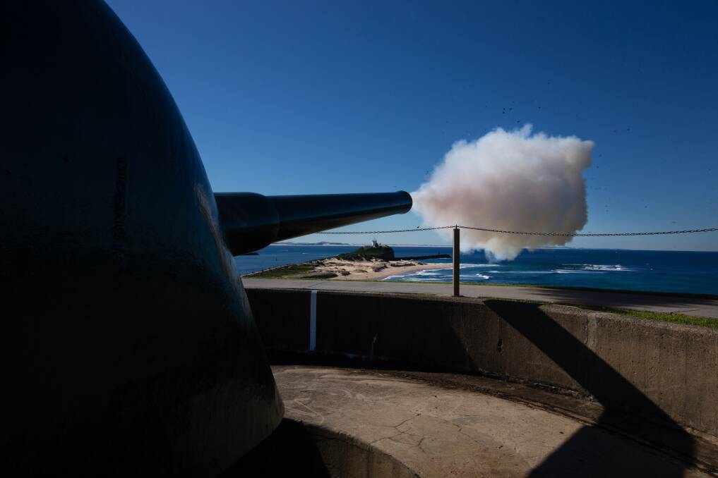 Firing of the gun at Fort Scratchley. Picture: Marina Neil