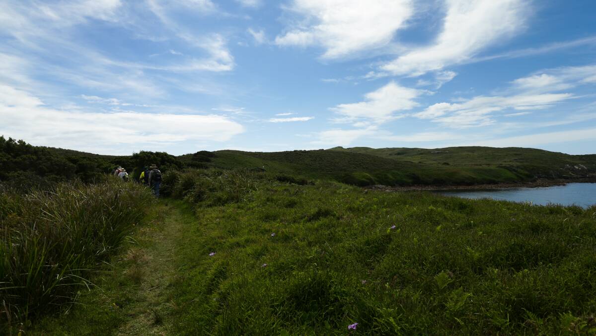 Hiking on Broughton Island. Picture: Jonathan Carroll