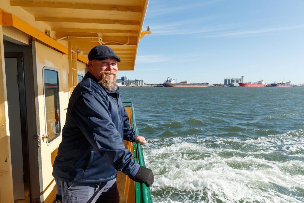 Steve Hoggart on the Stockton ferry, on which he works as a master and deckhand. Picture by Max Mason-Hubers