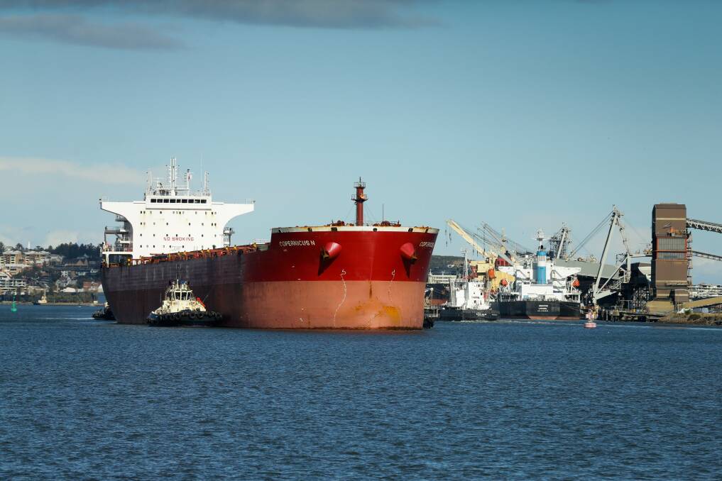 A ship heading towards Kooragang to be loaded with coal. Picture: Jonathan Carroll