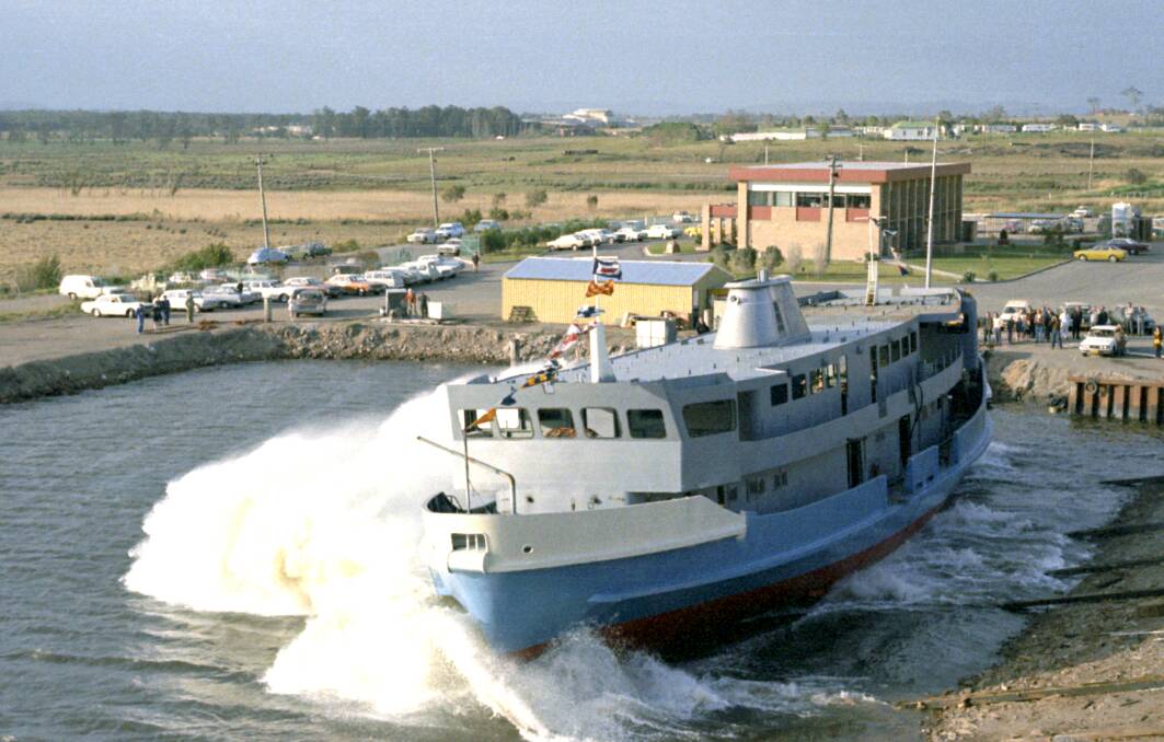 HISTORIC: 'Lady Northcott' launched into the Hunter River in 1974. Picture: Courtesy, Bill Allen