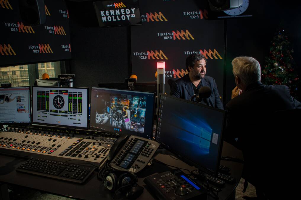 Radio star Mick Molloy in the Triple M studio in Newcastle. Picture: Simon McCarthy