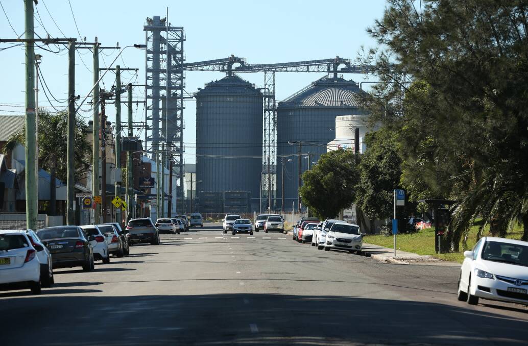 Newcastle Agri Terminal's silos, as seen from Carrington. Picture: Simone De Peak