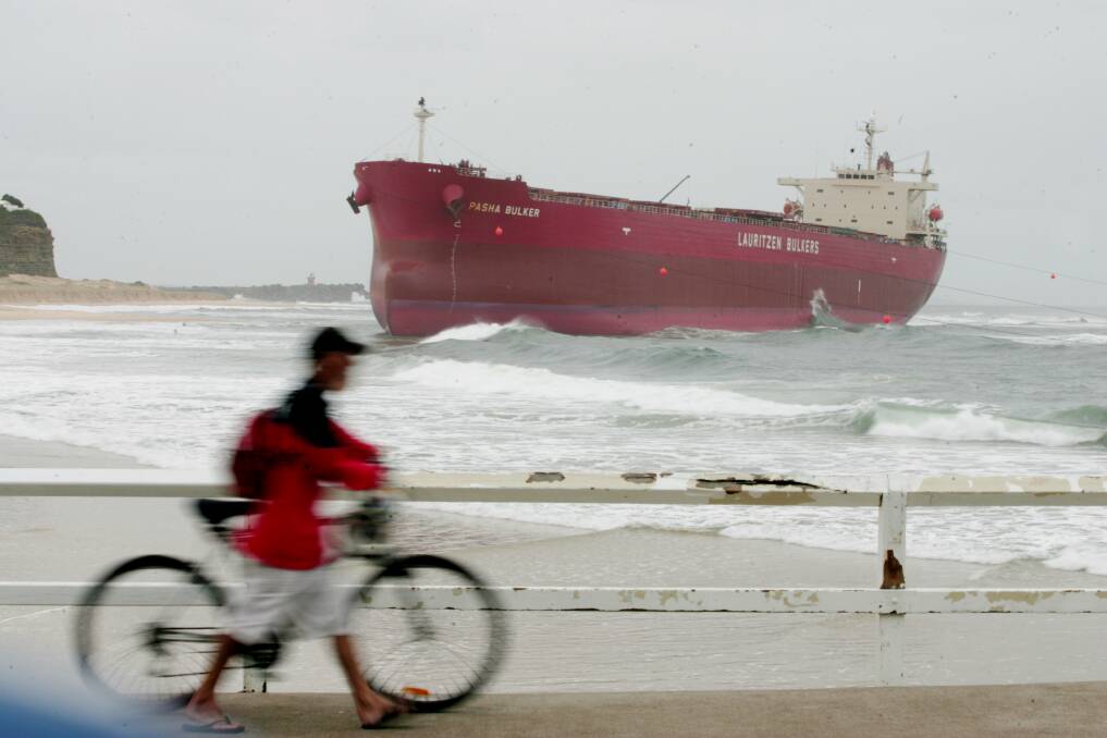 The 'Pasha Bulker' on Nobbys Beach in 2007. Picture: Ryan Osland