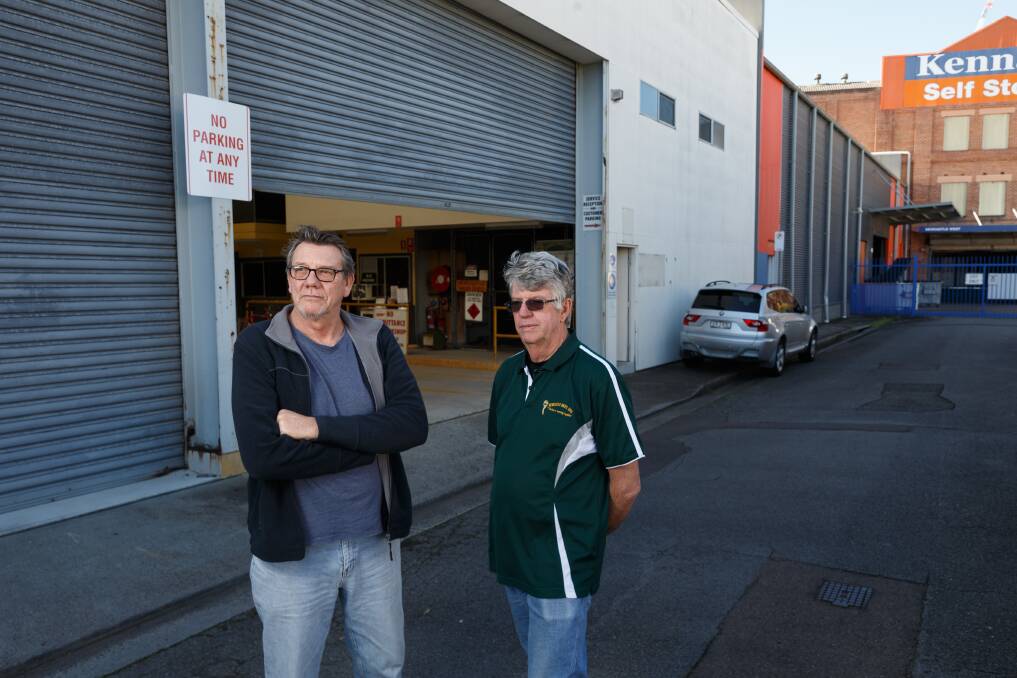 WHERE NEXT?: Newcastle Men's Shed secretary Wayne Grant and president Neville Pollock outside their temporary home in Newcastle West.