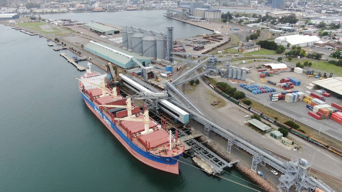 BUMPER TIME: The bulk carrier "Ince Point" being loaded with wheat from the Newcastle Agri Terminal's silos. Picture: Courtesy, Port of Newcastle 