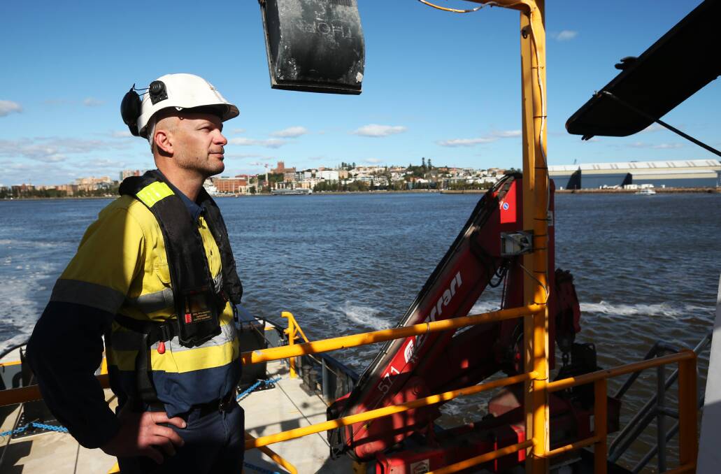 Port of Newcastle's Dredging Manager Calvin Grills on board the sweeper vessel 'Lydia'. Picture by Simone De Peak
