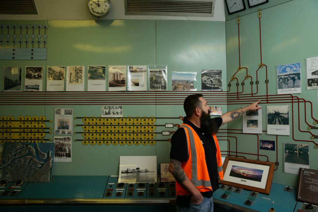 GrainCorp's Port Operations Manager, Jade Mann, in the old control room at the company's Carrington terminal. Picture: Jonathan Carroll